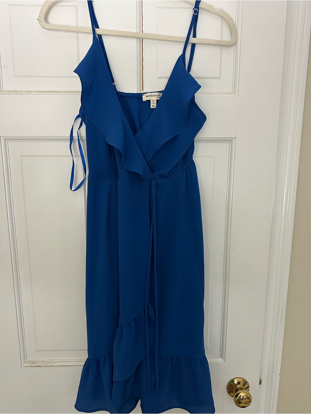 NWOT Monteau Royal Blue Ruffle Wrap Midi Dress